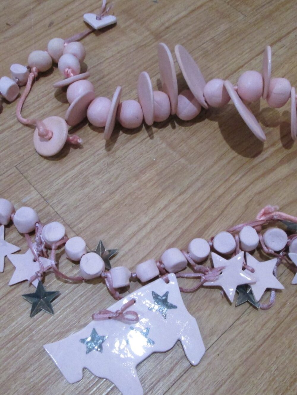 Suzanne's wearable art beaded artistic necklace cows and stars pink novelty